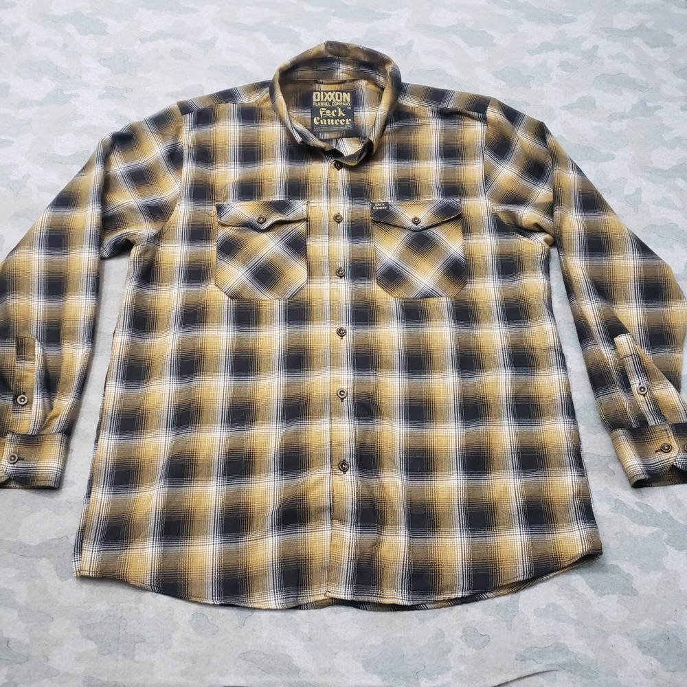 Dixxon Flannel Shirt Mens 2XL Tan F@#k Cancer Long Sleeve Button-Up Motorcycle